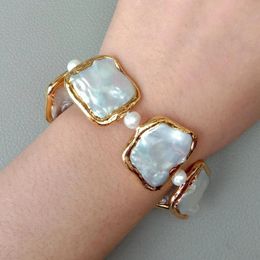 YYGEM natural geometric White Square Keshi Pearl Gold color plated Bracelet 8 handmade For Wedding Women Girls Lovers 240305