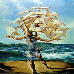 Salvador Dali Man and Ship in the Ocean Paintings Art Film Print Silk Poster Home Wall Decor 60x90cm228H