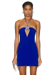 Casual Dresses Chic Women Celebrity Blue Mini Bandage Dress Crystal Star Halter Bodycon Evening Club Party