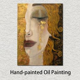 Woman in Gold Gustav Klimt Paintings Art on Canvas Golden Tears Hand Painted Oil Painting Figure Artwork Beautiful Lady Image for 281a