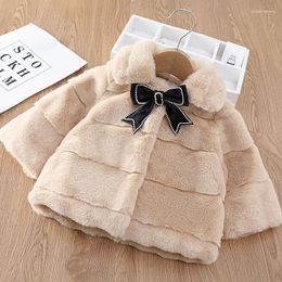 Down Coat 0-5Y Baby Girls Winter Wool Fur Thickened Bow Princess Jacket Sweater