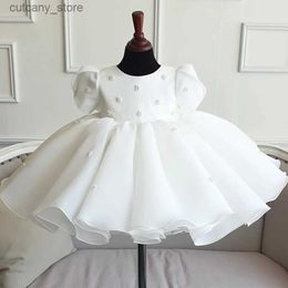 Girl's Dresses New Lace Christening Gowns For Baby Girls Crystal Floral Beads Baptism Dresses Infant Newborn First Communion Dress for Birthday L240311