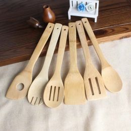 Bambusked Spatula 6 Styles Portable Wood Utensil Kitchen Cooking Turners Slitted Mixing Holder Shovels FY7604