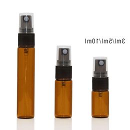 Amber Glass Bottle 3ml 5ml 10ml Spray Bottles With Black Fine Mist Pump Sprayer for Essential Oil Perfume Aromatherapy Bottle Wlbjc