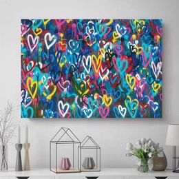 Modern Graffiti Group of Colorful Love Hearts Posters and Prints Canvas Paintings Wall Art Pictures for Living Room Home Decor Cua2980