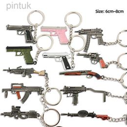 Keychains Lanyards Hot Game Keychain Jewelry Weapon Mini Gun Model Metal Pendant Key Chain Fashion Chaveiro Bag Car Key Holders Gift For Kids Men ldd240312