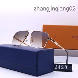 Designer Lvse Sunglasses Cycle Luxury Fashion Sports Polarise Sunglass Men Woman New Vintage Driving Beach Travel Golden Tea Alloy Half Frame Square Sun Glasses