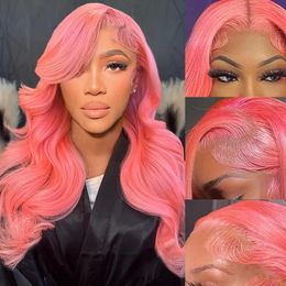 30 32 Inch Pre Plucked Pink 13x4 Lace Front Wigs 180% Density Body Wave Human Hair Wig for Women