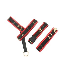 Classic Letter Head Harnesses Set Gold Striped Pet Leashes Leather Border Fashion Dog Harness Corgi Schnauzer Leash Supplies259V