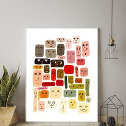 Paintings Mid Century Modern Colourful Bohemian Art Print Canvas Painting Abstract Faces Colour Swatches Aesthetic Wall Pictures Roo245k