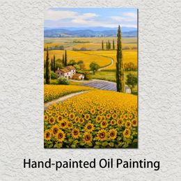 Beautiful Oil Painting Landscapes Sunflower Flower Field Art on Canvas Hand Painted for Study Room Wall Decor256T