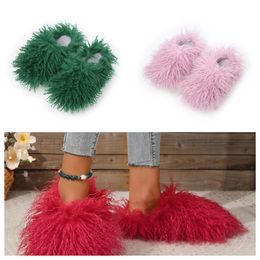 Sandals Hot Selling Fur Slippers Mule Womens Daily Wears Fur Shoes White Black Orange Metal Chain Casual Flats Shoes Trainers Sneakers GAI