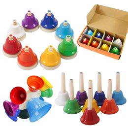 8Note Hand Bell Children Music Toy Rainbow Percussion Instrument Set 8Tone Rotating Rattle Beginner Educational Gift y240226