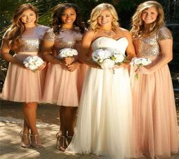 2017 Vintage Rose Gold Two Pieces Bridesmaid Dresses Sequins Maid of Honour Dress Tulle Long Prom Party Gowns15818054136968