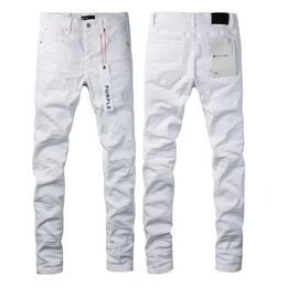 Jeans Purple Brand Men's Jeans Slim Fit Skinny Solid White Denim Pants Streetwear Pants 383