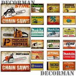 Mike86 CHAIN SAWS Metal tin sign Wall Plaque Retro Power TOOL Poster Painting Pub Decoration LTA-2037 20 30 CM H1110231T