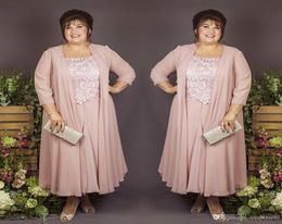 Plus Size Mother of the Bride Dresses with Jacket Cheap Chiffon A Line Lace Evening Gowns Knee Length Wedding Guest Mother039s 6475386