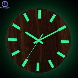 Digital Number Wall Clock 3d Luminous Silent Simple Quartz Hanging Clocks Wood Minimalist Watch Home Decor Glow Dark 12 Inch Y2001273q