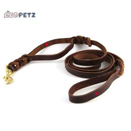 Braided Dog Leash 100% Cow Leather Dog Rope with Two Handles for German Shepherd Labrador Pitbull 180cm Long274G