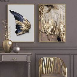 Nordic Golden and Black Wing Wall Art Canvas Paintings Abstract Leaves Wall Art Prints and Posters for Living Room Home Decor222S