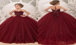 Burgundy Flower Girl Dresses First Holy Communion Dresses For Girls Ball Gown Wedding Party Dress Kids Evening Prom Dress1536235