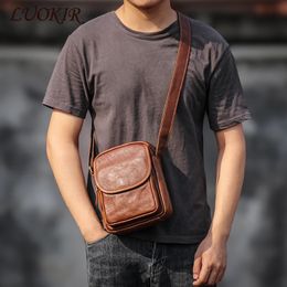 LUOKIR Mens Crossbody Bag Real Leather Shoulder Retro Cowhide Small Sling Bags Casual Personality Satchel For 79 Inch iPad 240307