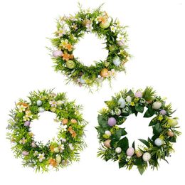 Decorative Flowers 17.7inch Colourful Easter Egg Wreath Decoration Welcome Sign Artificial Party Supplies For Wall Home Decor Multipurpose