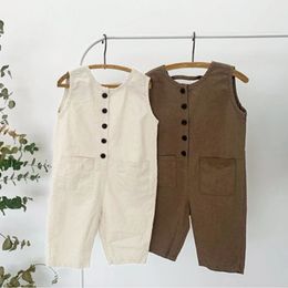 1566C Korean Children Clothes Boys Overall Summer Fashion Cute Little Button Girls Jumpsuit Casual Pants 240307