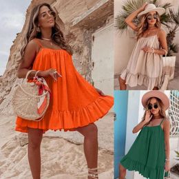 Casual Dresses Wholesale Arrival 2024 Women's Solid Color Camisole Loose Ruffle Hem Dress Evening Party Clothes Fashion Ladies Prom