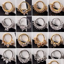 Navel Bell Button Rings 16Pcs Cz Nose Hoop Nostril Bendable Ring Zircon Cartilage Tragus Daith Earrings Septum Clicker Helix Conch Roo Ot4By