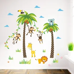 Wall Stickers Cartoon Coconut Tree Monkey Children's Room Decoration For Kids Living Decalremovable