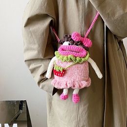 handmade crochet shoulder knit bag y2k Handbag for women lady Female lolita crossbody mini nova side Satchel Bolsa Harajuku pink 240308