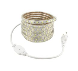 AC 220 V LED Strip Light with EU Plug 5050 Waterproof Tape 1m 2m 3m 4m 5m 6m 7m 8m 9m 220V Ribbon Tape Lamp Stripe Warm Cold White8576587