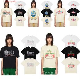 Meichao Spring/Summer New Rhude Letter Printing High Weight Pure Cotton Casual Loose Short sleeved Couple T-shirt for Men and Women