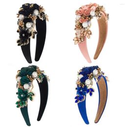 Bandanas Flower Faux Pearl Headband Retro Luxurious Vintage Luxury Women's Hair Hoop With Fake Flowers Pearls Rhinestone