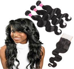 Meetu 8A Mink Peruvian Body Wave Human Hair Weave Bundles With Lace Closure Whole Brazilian for Women All Ages Natural Black 87127803