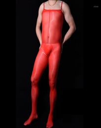 JJ Open Sleeve Sexy Men Tight Bodysuit Oil Glossy Smooth COCK Ring Sheer Shiny U Convex Pouch One Piece Thong Candy Color15857173