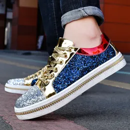 Lace-up Sparkling Sneakers Men Women Casual Sports Shoes Sequin Mixed Colours Design Outdoor Running Walking Sneakers Lace Up Vintage Shoes For Couple 36-44