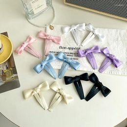 Hair Accessories 2PCS Women Bowknot Clip Solid Colour Kids Handmade Boutique Hairgrips Webbing Headwear For Girls Wholesale