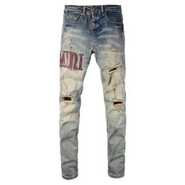 Jeans Men Hole Light Blue Dark Grey Italy Brand Man Long Pants Trousers Streetwear Denim Skinny Slim Straight Biker Jean For Top Quality 149 278