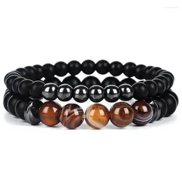 Charm Bracelets 2pcs/set Fashion Natural Black Dull Matte Stone Bead Balance Handmade Lucky Yoga Bracelet For Women And Men