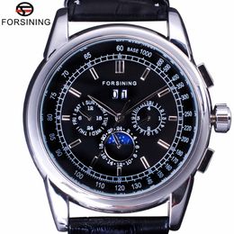 Forsining Luxury Moon Phase Design ShangHai Movement Fashion Casual Wear Automatic Watch Scale Dial Mens Watch Top Brand Luxury175r