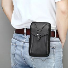 Mens Genuine Leather Cowhide Vintage Belt Pouch Purse Fanny Pack Waist Bag for Cell Phone Belt Pack Loop Waist Bag Holster 240306