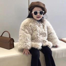 Down Coat Fashion Children Girls Autumn Winter Parka Faux Fur Double-breasted Babys Clothing Thicken Warm Outwear Short Jacket