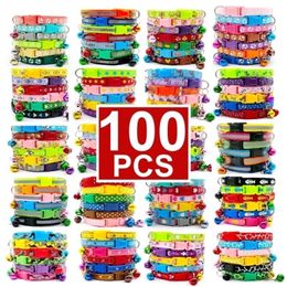 Whole 100 X Dog Collar With Bell For Adjustable Pet Product Accessories Buckles ID Tag Cat Paw Puppy LJ2011132261