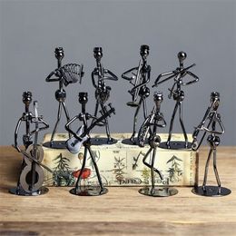 Set of 8pcs Mini Band Sculpture Musical Instrument Figurine Ornament Iron Music Man Figurines Home Decoration Christmas Gift T2003275x