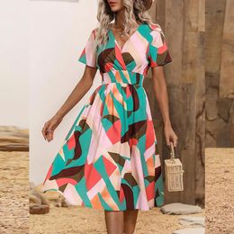 2024 Summer Loose Dres High Waist Casual Elegant Skirt Female Clothing Floral Print A Line Boho Vestidos Robe Mini Dresn 240308