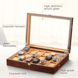 18 Grids Watch Boxes Storage Clock Wood Watches Display Box Case And Packaging Glasses Brown Lint Jewelry Organizer Window2978