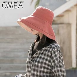 Wide Brim Hats Bucket Hats OMEA Double-sided Sun Hat Women Large Brim Summer UV-proof Reversible Bucket Hat Portable Cotton Fisherman Hat Beach Outdoor Cap Q240312