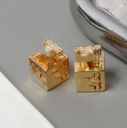 Ear Studs Personalized Trendy Geometric Square Metal Hollow Light Luxury All-Match Diamond-Embedded High Sense Eardrops Earrings